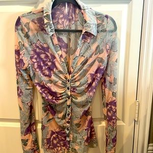 Floral Ruched Button-Up Women’s Top